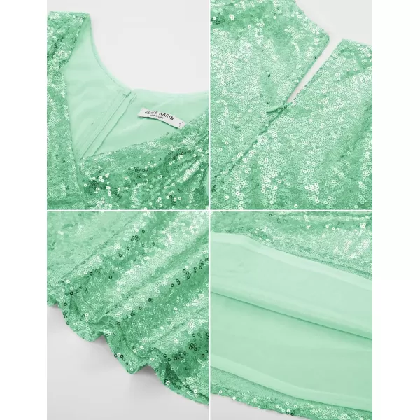 GRACE KARIN Womens Sequin Glitter VNeck Party Dress Winter Velvet ALine Dress Lace Evening DressLight Greensequin