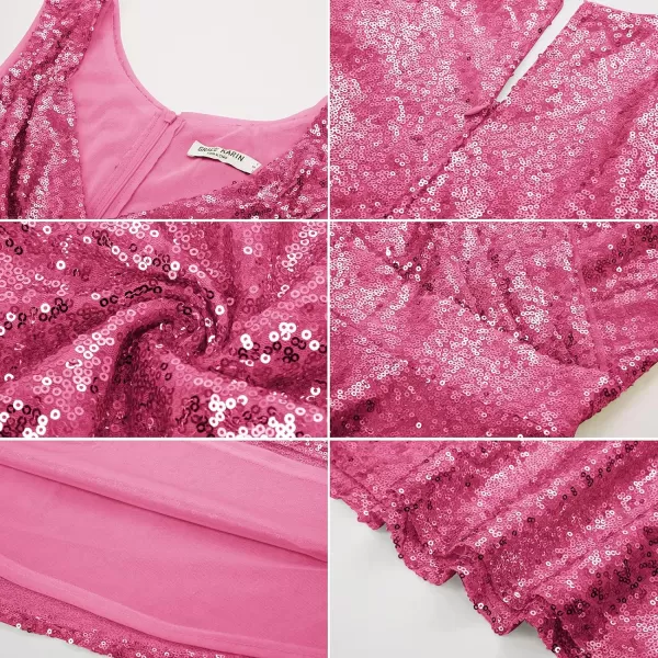 GRACE KARIN Womens Sequin Glitter VNeck Party Dress Winter Velvet ALine Dress Lace Evening DressRose Redsequin