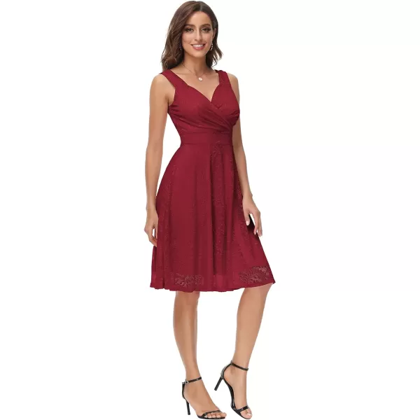 GRACE KARIN Womens Sequin Glitter VNeck Party Dress Winter Velvet ALine Dress Lace Evening DressWine Red Lace