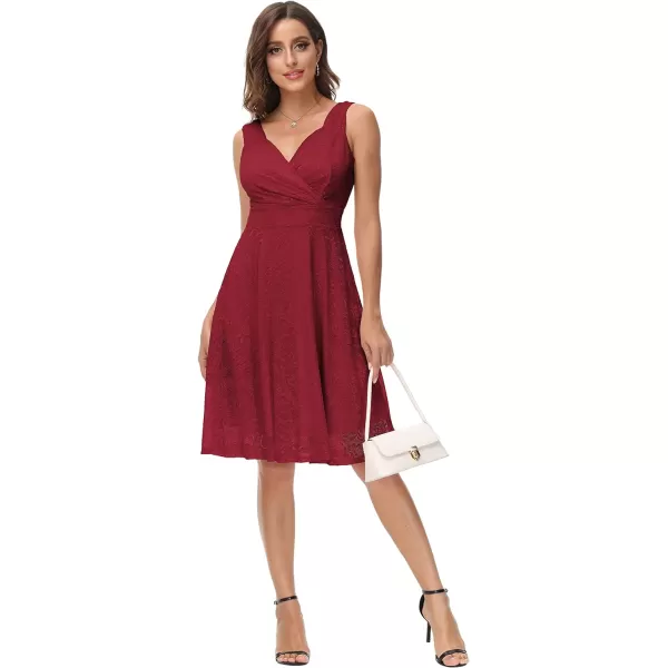 GRACE KARIN Womens Sequin Glitter VNeck Party Dress Winter Velvet ALine Dress Lace Evening DressWine Red Lace