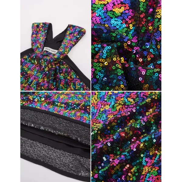 GRACE KARIN Womens Sequin Sparkle Tank Tops Halter Neck Keyhole Knot Slim Fit Cocktail TopsMulticolorblacksequin