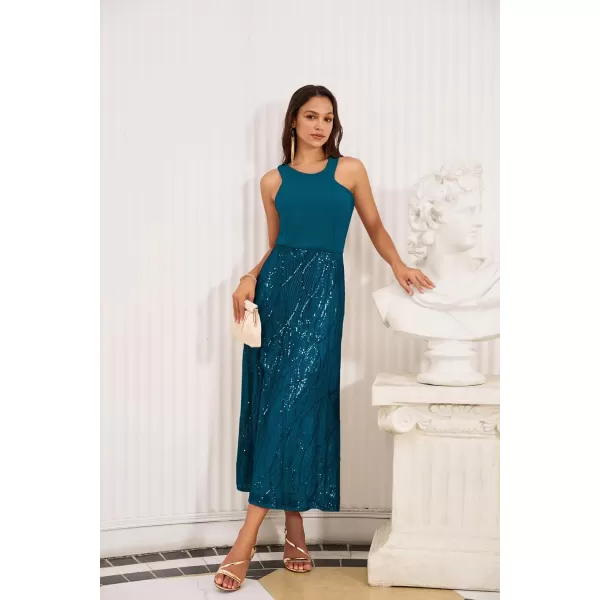 GRACE KARIN Womens Sequin Sparkly Glitter Party Club Dress Sleeveless Irregular Neck Cocktail Split BodyconDressPeacock Blue