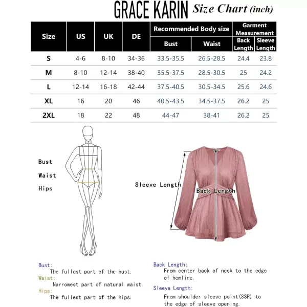 GRACE KARIN Womens Sequin Tops VNeck Waist Pleat Blouse Lantern Sleeves Sparkly Peplum TopsBlack