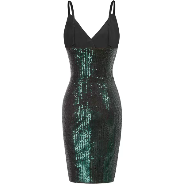 GRACE KARIN Womens Sexy Sequin Dress Wrap VNeck Ruched Bodycon Spaghetti Straps Cocktail Party Night Club DressesGreen