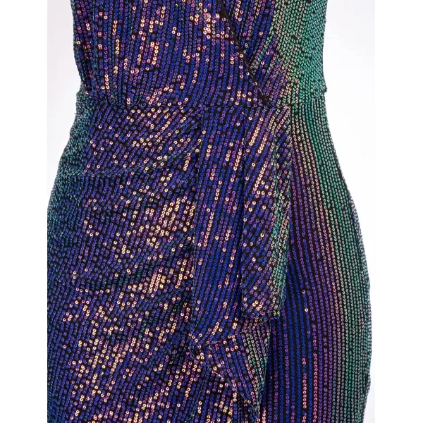 GRACE KARIN Womens Sexy Sequin Dress Wrap VNeck Ruched Bodycon Spaghetti Straps Cocktail Party Night Club DressesPurple Blue