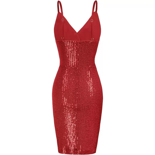 GRACE KARIN Womens Sexy Sequin Dress Wrap VNeck Ruched Bodycon Spaghetti Straps Cocktail Party Night Club DressesRed