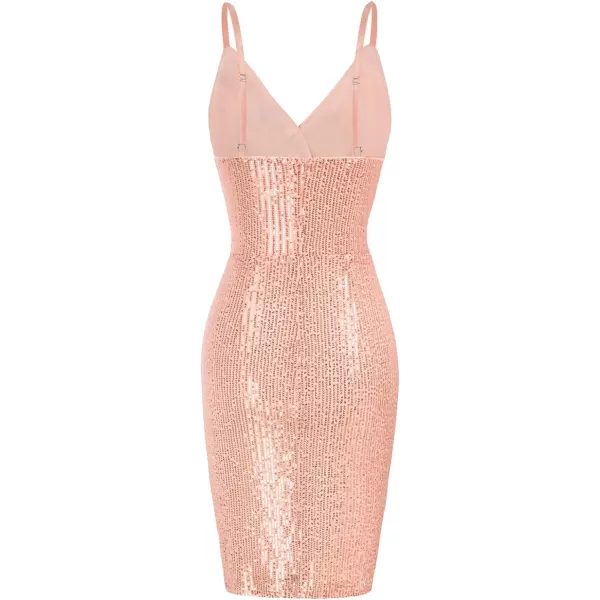 GRACE KARIN Womens Sexy Sequin Dress Wrap VNeck Ruched Bodycon Spaghetti Straps Cocktail Party Night Club DressesRose Gold