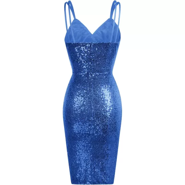 GRACE KARIN Womens Sexy Sequin Sparkly Glitter Ruched Party Club Dress Spaghetti Straps Wrap VNeck Bodycon DressBlue