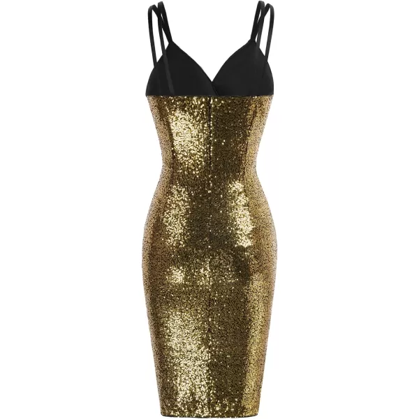 GRACE KARIN Womens Sexy Sequin Sparkly Glitter Ruched Party Club Dress Spaghetti Straps Wrap VNeck Bodycon DressBrown