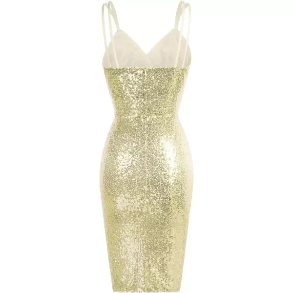 GRACE KARIN Womens Sexy Sequin Sparkly Glitter Ruched Party Club Dress Spaghetti Straps Wrap VNeck Bodycon DressGold