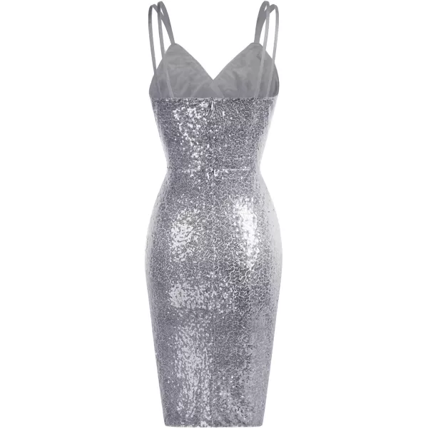 GRACE KARIN Womens Sexy Sequin Sparkly Glitter Ruched Party Club Dress Spaghetti Straps Wrap VNeck Bodycon DressLight Grey