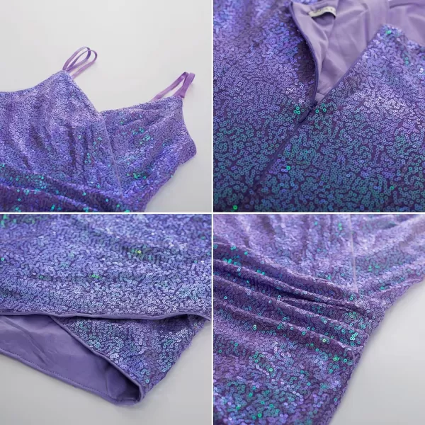 GRACE KARIN Womens Sexy Sequin Sparkly Glitter Ruched Party Club Dress Spaghetti Straps Wrap VNeck Bodycon DressLight Purple