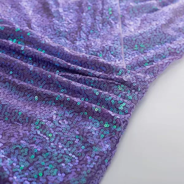GRACE KARIN Womens Sexy Sequin Sparkly Glitter Ruched Party Club Dress Spaghetti Straps Wrap VNeck Bodycon DressLight Purple