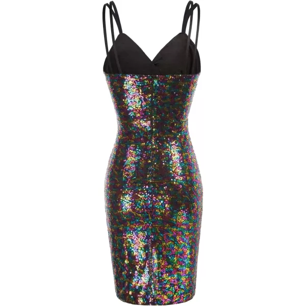 GRACE KARIN Womens Sexy Sequin Sparkly Glitter Ruched Party Club Dress Spaghetti Straps Wrap VNeck Bodycon DressMulticolora