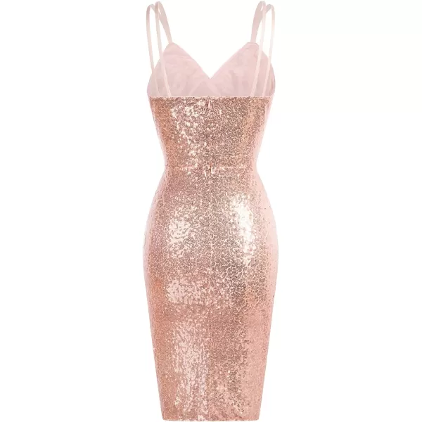 GRACE KARIN Womens Sexy Sequin Sparkly Glitter Ruched Party Club Dress Spaghetti Straps Wrap VNeck Bodycon DressRose Gold