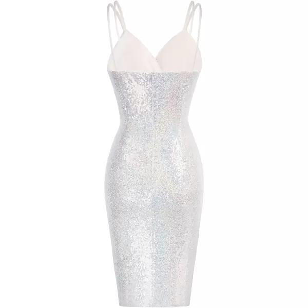 GRACE KARIN Womens Sexy Sequin Sparkly Glitter Ruched Party Club Dress Spaghetti Straps Wrap VNeck Bodycon DressSliver