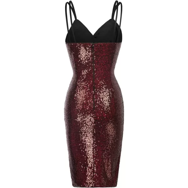 GRACE KARIN Womens Sexy Sequin Sparkly Glitter Ruched Party Club Dress Spaghetti Straps Wrap VNeck Bodycon DressWine Red