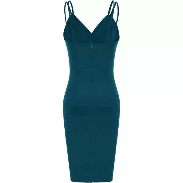 GRACE KARIN Womens Sexy Spaghetti Straps Cocktail Dresses for Wedding Guest Ruched Vneck Bodycon DressSolid Dark Blue Green