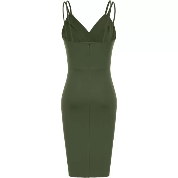 GRACE KARIN Womens Sexy Spaghetti Straps Cocktail Dresses for Wedding Guest Ruched Vneck Bodycon DressSolid Dark Olive Green