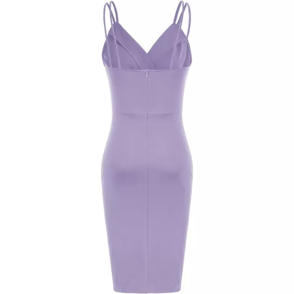 GRACE KARIN Womens Sexy Spaghetti Straps Cocktail Dresses for Wedding Guest Ruched Vneck Bodycon DressSolid Lilac