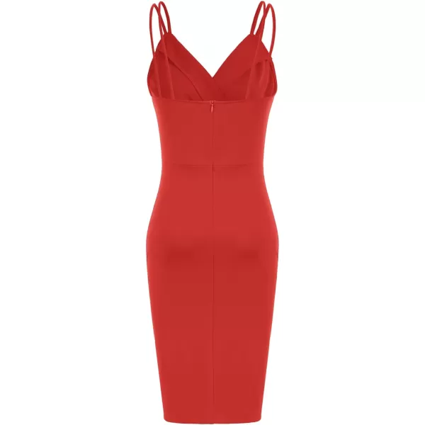 GRACE KARIN Womens Sexy Spaghetti Straps Cocktail Dresses for Wedding Guest Ruched Vneck Bodycon DressSolid Watermelon Red