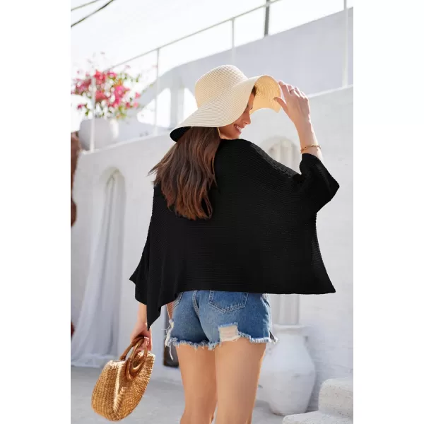 GRACE KARIN Womens Shawl Poncho Cape Cardigan Sweater Open Front for Spring Summer Knitted Plaid Shawl Cape Cardigan SweaterBlack