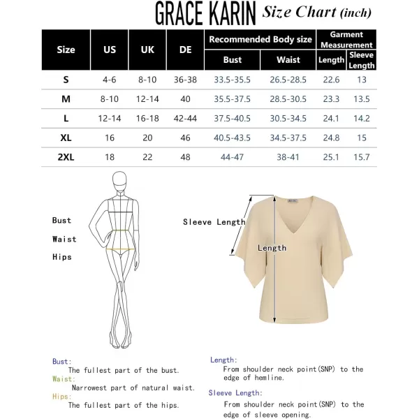 GRACE KARIN Womens Short Batwing Sleeve Knit Sweater Pullover Tops V Neck Lightweight Casual Summer Sweater TopsApricot