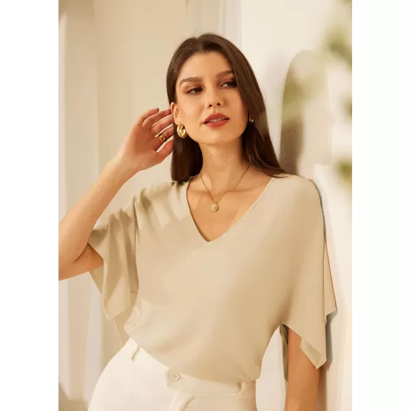 GRACE KARIN Womens Short Batwing Sleeve Knit Sweater Pullover Tops V Neck Lightweight Casual Summer Sweater TopsApricot