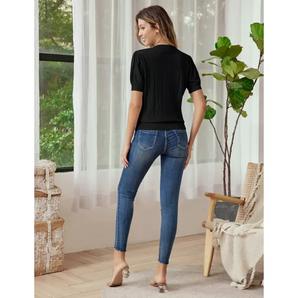 GRACE KARIN Womens Short Puff Sleeve Top Cropped Cardigan V Neck Open Front Bolero Shrug Lightweight Knit SweaterBlack