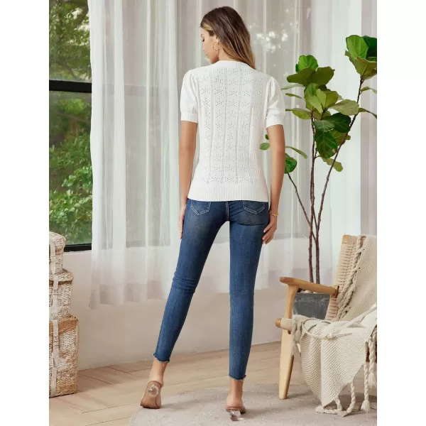 GRACE KARIN Womens Short Puff Sleeve Top Cropped Cardigan V Neck Open Front Bolero Shrug Lightweight Knit SweaterIvory