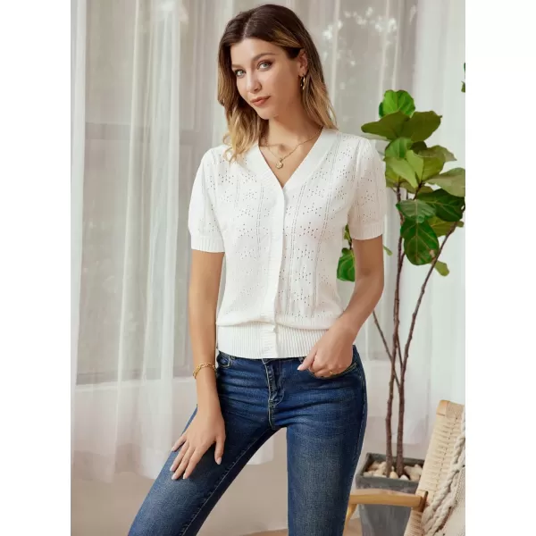 GRACE KARIN Womens Short Puff Sleeve Top Cropped Cardigan V Neck Open Front Bolero Shrug Lightweight Knit SweaterIvory