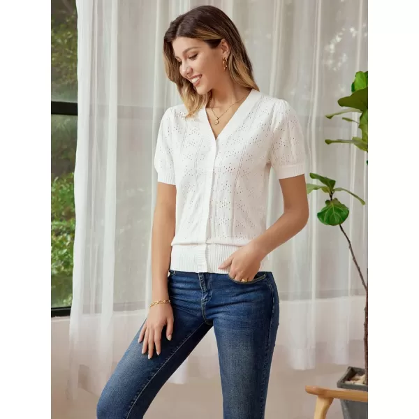 GRACE KARIN Womens Short Puff Sleeve Top Cropped Cardigan V Neck Open Front Bolero Shrug Lightweight Knit SweaterIvory