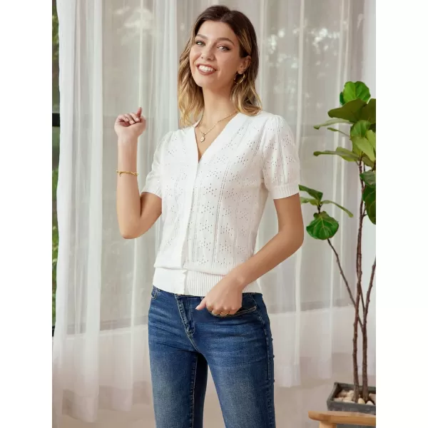 GRACE KARIN Womens Short Puff Sleeve Top Cropped Cardigan V Neck Open Front Bolero Shrug Lightweight Knit SweaterIvory