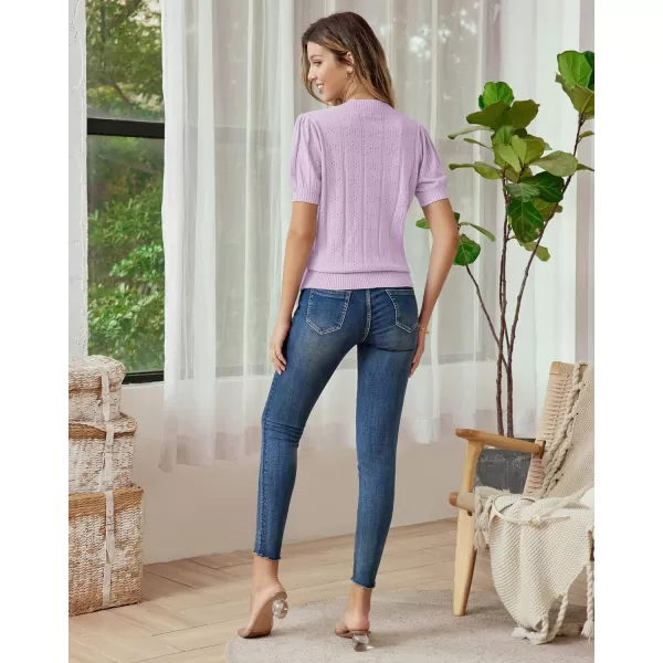 GRACE KARIN Womens Short Puff Sleeve Top Cropped Cardigan V Neck Open Front Bolero Shrug Lightweight Knit SweaterLight Purple