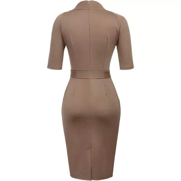 GRACE KARIN Womens Short Sleeve Bodycon Dress Belted Business Cocktail Funeral Pencil Dress with ProcketCoffee