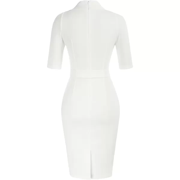 GRACE KARIN Womens Short Sleeve Bodycon Dress Belted Business Cocktail Funeral Pencil Dress with ProcketIvory