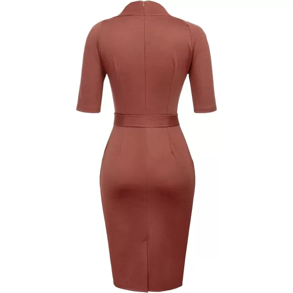 GRACE KARIN Womens Short Sleeve Bodycon Dress Belted Business Cocktail Funeral Pencil Dress with ProcketOrange