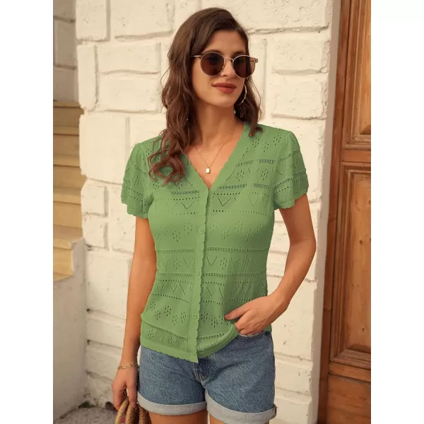 GRACE KARIN Womens Short Sleeve Cardigan 2024 Summer Crochet Cardigans for Women Lightweight Shrugs Sweaters TopsGreen