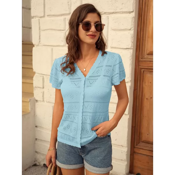 GRACE KARIN Womens Short Sleeve Cardigan 2024 Summer Crochet Cardigans for Women Lightweight Shrugs Sweaters TopsLight Blue