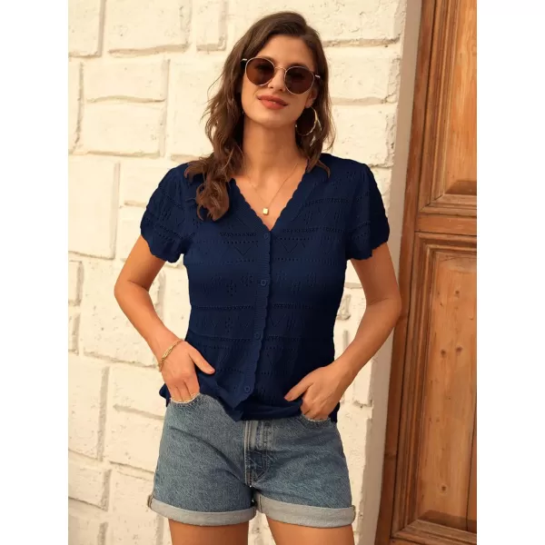 GRACE KARIN Womens Short Sleeve Cardigan 2024 Summer Crochet Cardigans for Women Lightweight Shrugs Sweaters TopsNavy Blue