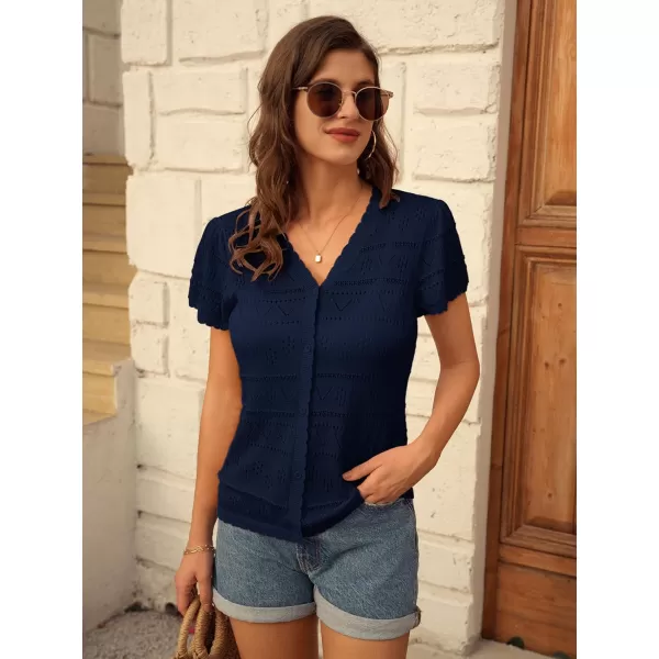 GRACE KARIN Womens Short Sleeve Cardigan 2024 Summer Crochet Cardigans for Women Lightweight Shrugs Sweaters TopsNavy Blue