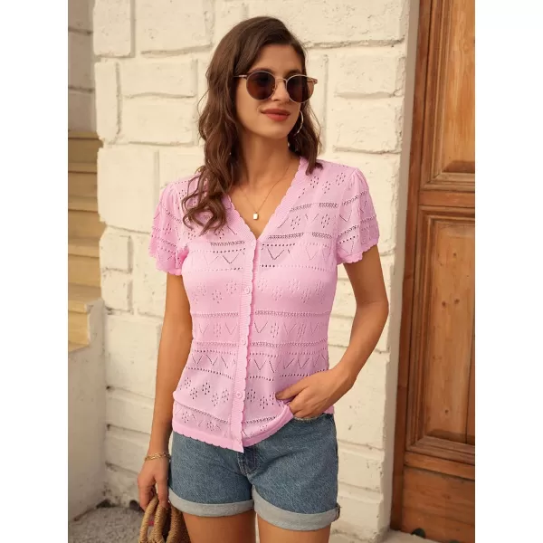 GRACE KARIN Womens Short Sleeve Cardigan 2024 Summer Crochet Cardigans for Women Lightweight Shrugs Sweaters TopsPink