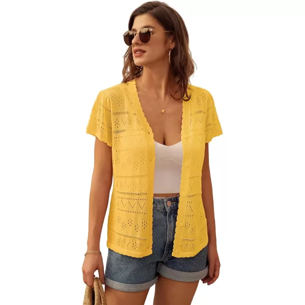 GRACE KARIN Womens Short Sleeve Cardigan 2024 Summer Crochet Cardigans for Women Lightweight Shrugs Sweaters TopsYellow