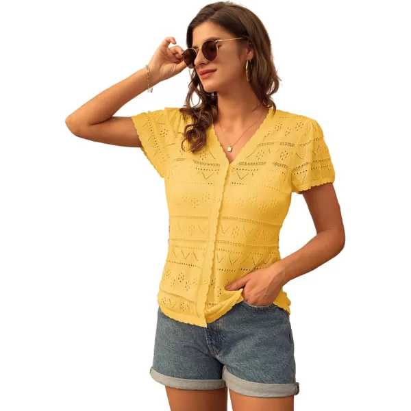 GRACE KARIN Womens Short Sleeve Cardigan 2024 Summer Crochet Cardigans for Women Lightweight Shrugs Sweaters TopsYellow