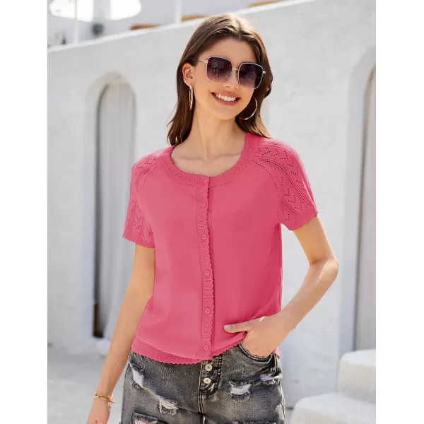 GRACE KARIN Womens Short Sleeve Crochet Knit Cardigan 2024 Summer Cardigan Lightweight Bolero Shrugs Sweaters TopsHot Pink