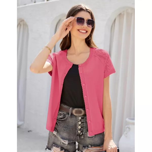 GRACE KARIN Womens Short Sleeve Crochet Knit Cardigan 2024 Summer Cardigan Lightweight Bolero Shrugs Sweaters TopsHot Pink