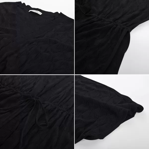 GRACE KARIN Womens Short Sleeve Open Front Crochet Knit Cardigan Lightweight Summer Kimono Boho Cardigans with Side SlitBlack