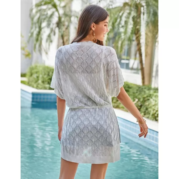 GRACE KARIN Womens Short Sleeve Open Front Crochet Knit Cardigan Lightweight Summer Kimono Boho Cardigans with Side SlitWhite