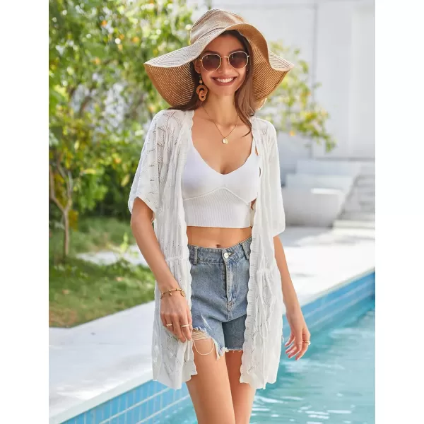 GRACE KARIN Womens Short Sleeve Open Front Crochet Knit Cardigan Lightweight Summer Kimono Boho Cardigans with Side SlitWhite