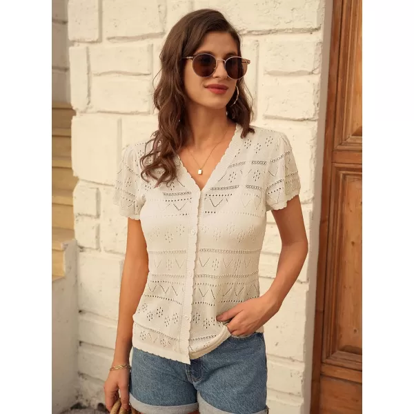 GRACE KARIN Womens Short Sleeve Ruffle Cardigan 2024 Summer Crochet Cardigan Lightweight Bolero Shrugs Sweaters TopsApricot